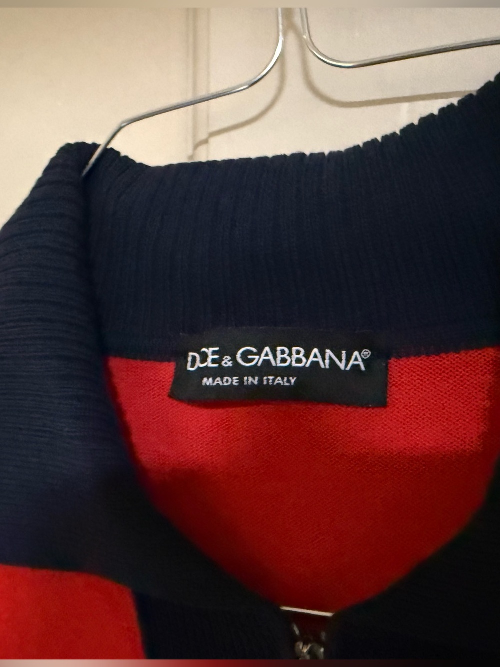 Dolce & Gabbana Navy and Red men’s Zip Crew Sweater